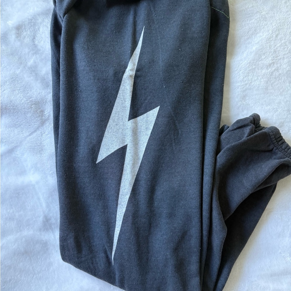 Aviator Nation Gray Pants with White Lightning Bolt